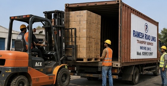 Forklift loading cargo